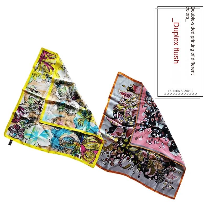 100% Mulberry Silk Double-Sided Scarf-Custom Digital Printing Women Square Scarf & Double-Layer Hair Band Made from Your Design