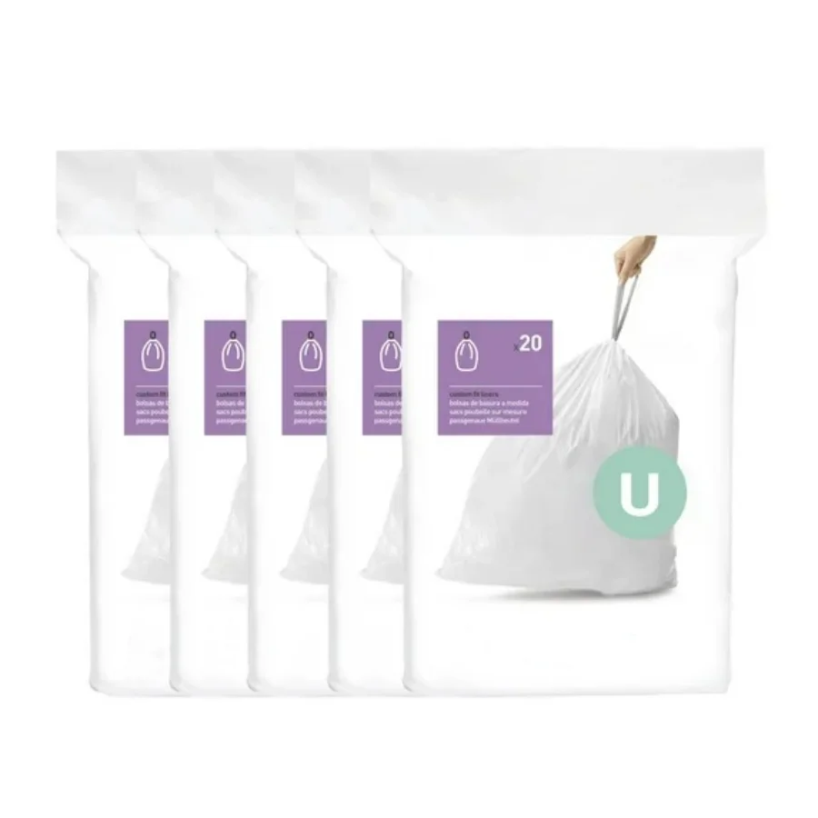 

U Custom Fit Drawstring Trash Bags in Dispenser Packs, 100 Count, 55 Liter / 14.5 Gallon, White
