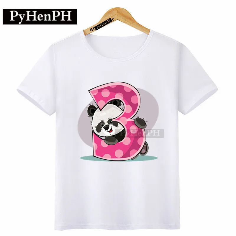 T-shirt estampada dos desenhos animados para crianças, roupas superiores para festa de aniversário, roupas para meninas e meninos, panda, primeiro ano