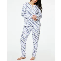 Preppy Pajamas Monkey Whale Print Sleepwear Women Cartoon Pattern Round Neck Long Sleeve T Shirt Top and Pants 2000s Loungewear