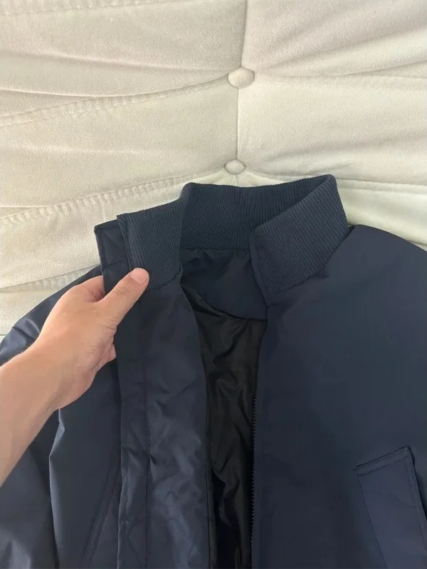 معطف رجالي مبطن Jaet Du أسفل معطف الطيران بياقة واقفة دافئ للاستخدام الخارجي Ci كاجوال Sle مناسب بشكل منتظم وسحاب للإغلاق