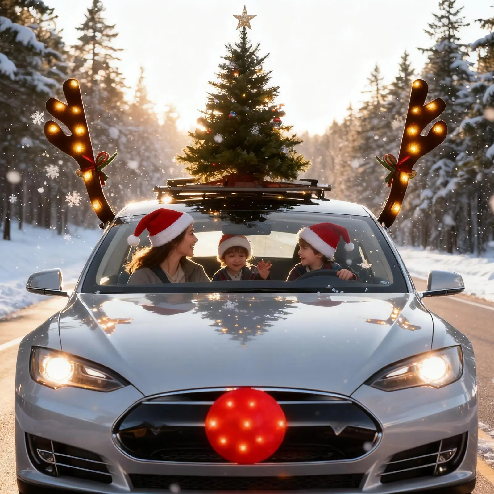 قرون السيارة تضيء قرن الوعل الرنة مع الأنف ديكور السيارة مع الذيل للسيارات شاحنة سيارة SUV النافذة الخارجية سقف أعلى #1