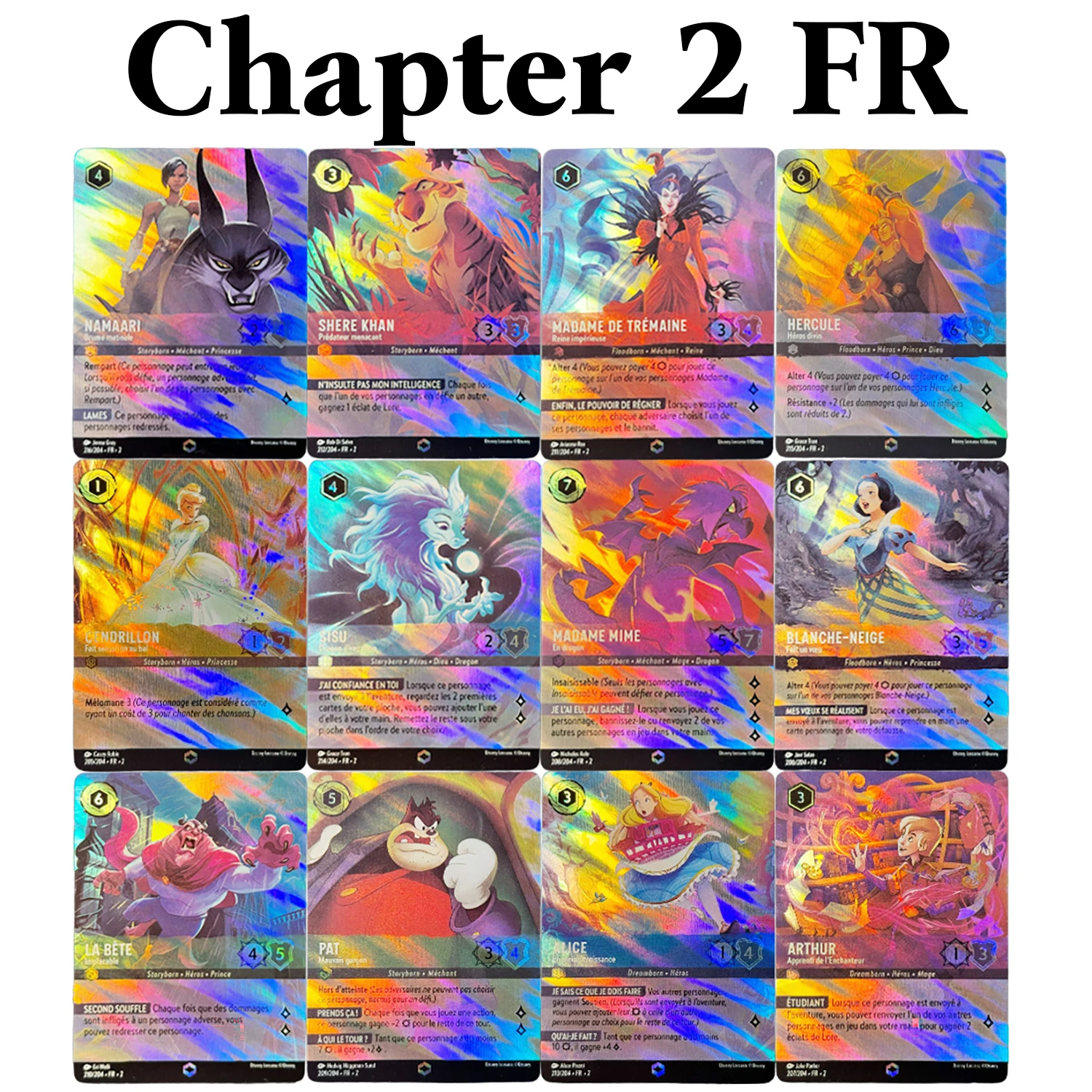Lorcana Enchanted Foil Chapter 1/2/3/4/5/6/7 tarjetas de versión francesa TCG Proxy Archazia's Island Shimmering Skies tarjetas de juego de mesa
