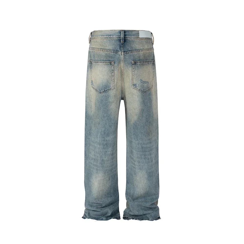 

Vintage Distressed Wshed Blue Black Baggy Jeans for Men and Women Straight Ripped Frayed Casual Denim Trousers Oversize Cargos