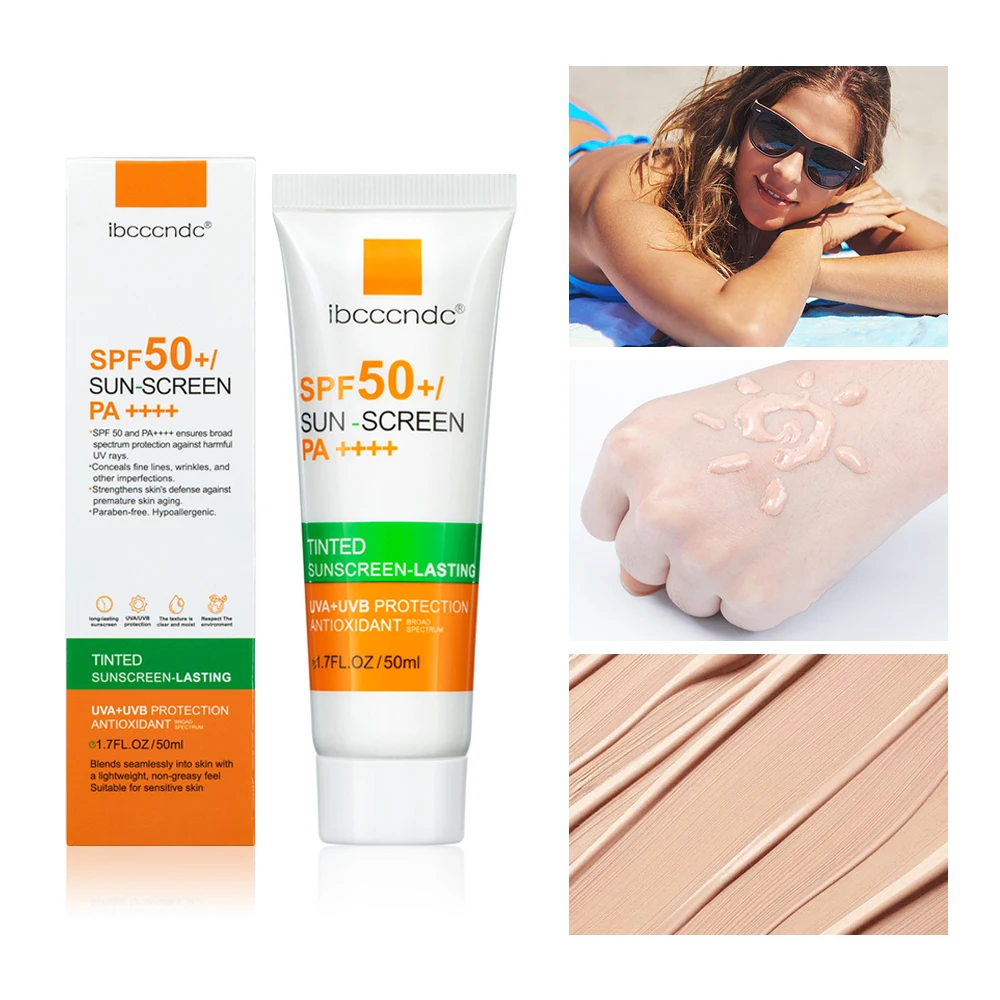 ibcccndc UV Daily SPF 50 Tinted Sunscreen Moisturizer Face Lotion with Hyaluronic Acid Broad Spectrum Hydrating Non Greasy 50g