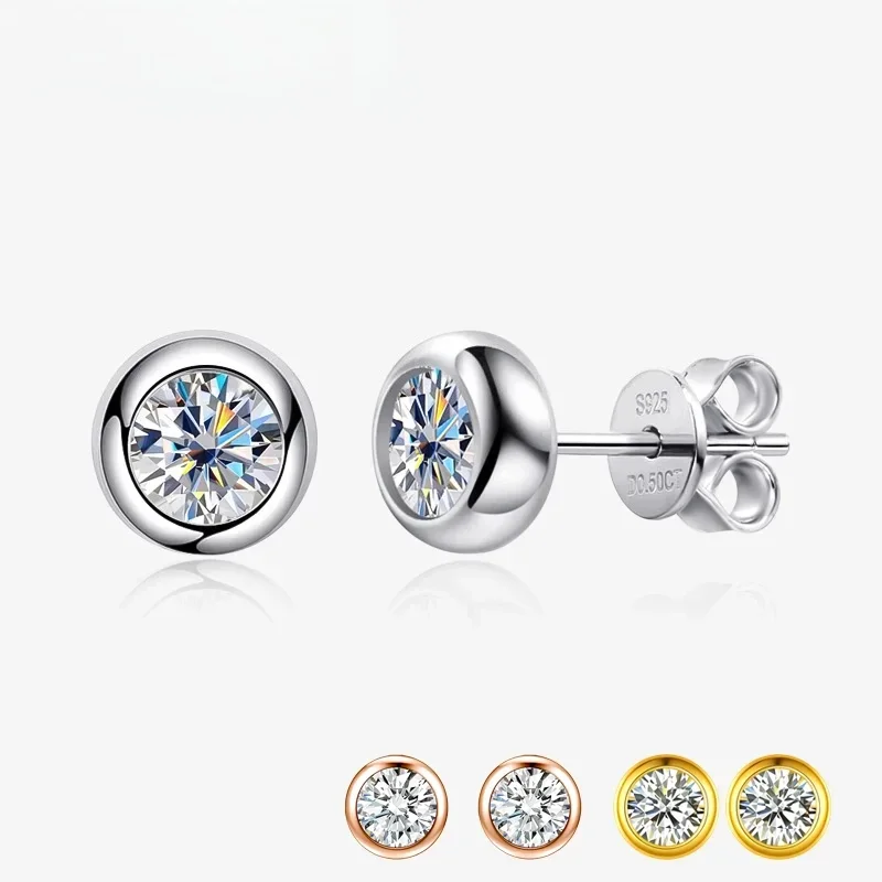 

0.3/0.5 Carat Round Moissanite Diamond Stud Earrings For Women S925 Sterling Silver Pendientes Wedding Party Fine Jewelry