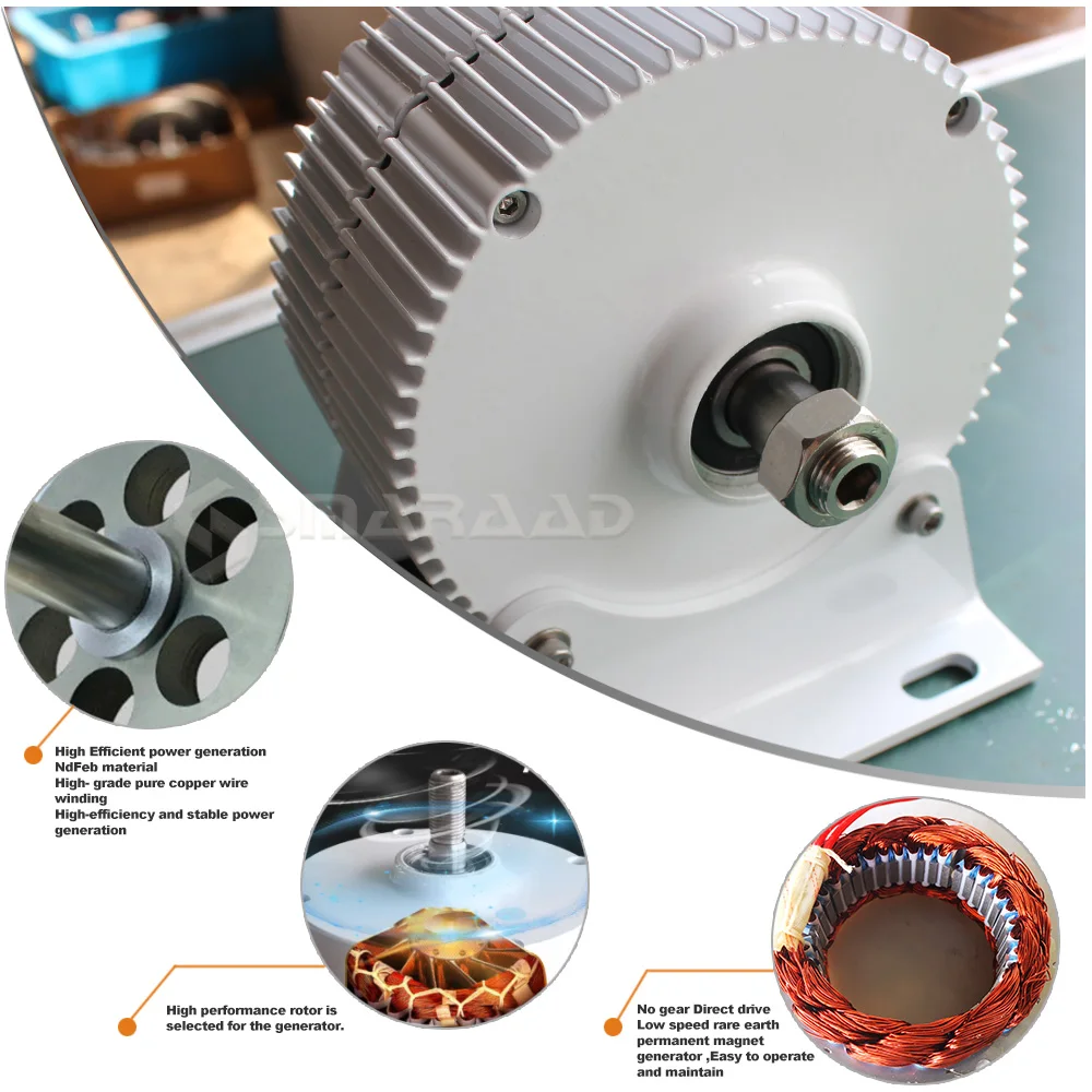 Gearless Permanent Magnet Generator Turbine Low Speed 1000W 12V 24V 48V For Water Conservancy And Wind Power Household 220V