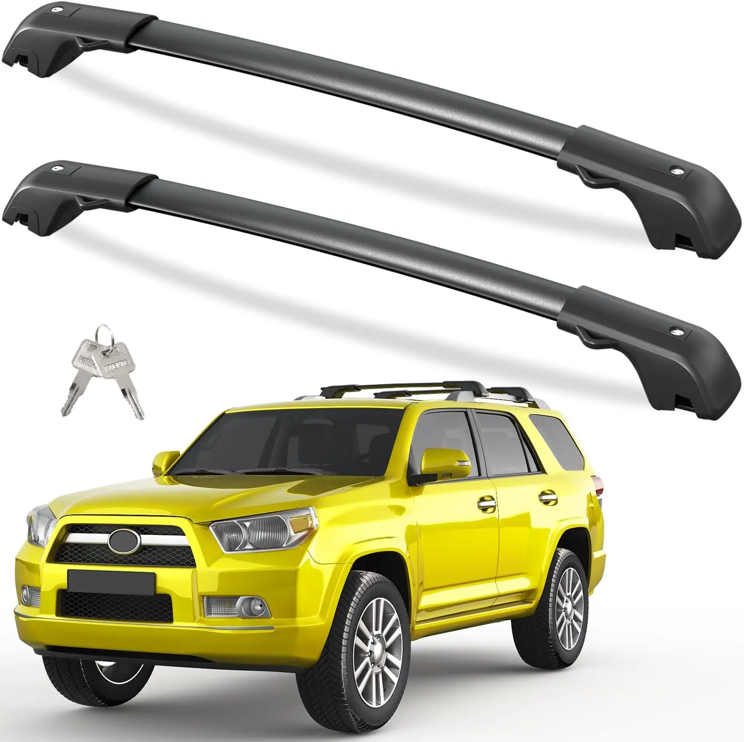 

Heavy Duty Aluminum Roof Cross Bars for Toyota 4Runner 2010-2024, Lockable Rack with Side Rails, Black