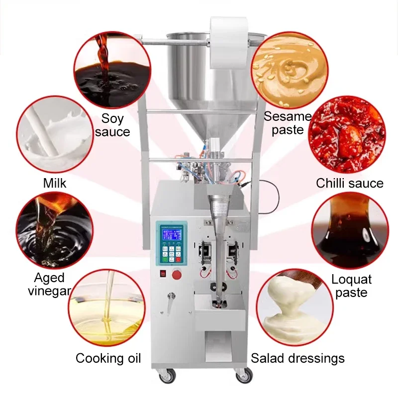 

10-1000ML Commercial Vertical Liquid Paste Film Rolling Pouches Honey Water Ketchup Sauce Back Sealing Packaging Filling Machine