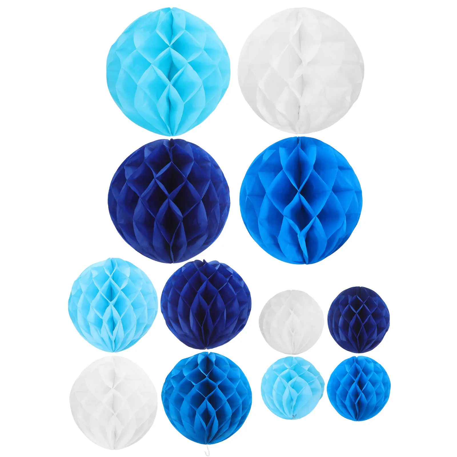 12Pcs Paper Honeycomb Balls Hanging White Blue Flower Decorations Tissue Paper Honeycomb Party Wedding Baby Shower Engagement