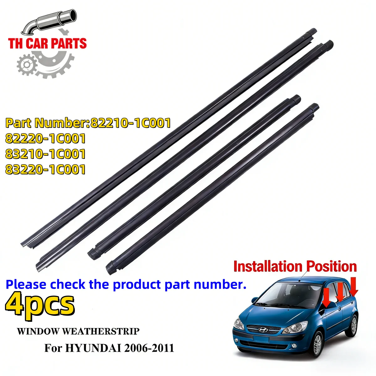 

Уплотнитель стекла для Hyundai Click Getz 2006-2011, молдинг оконной рамки 82210-1C001 82220-1C001 83210-1C001 83220-1C001