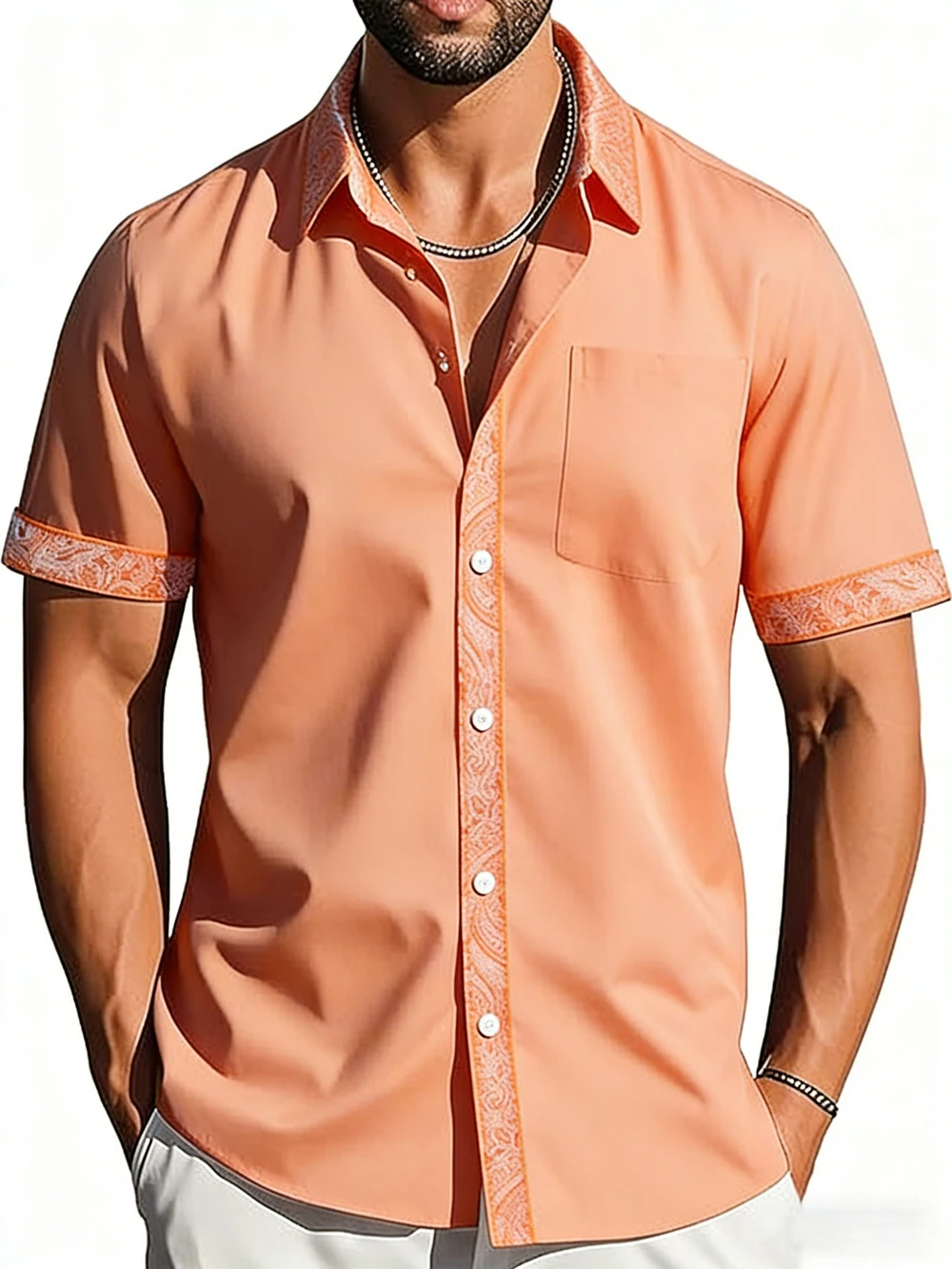 

2026 Men's Fashion Light-colored Short-sleeve Collar Shirt Daily Office Leisure Comfort Shirt Hawaiian Vacation Social Shirt