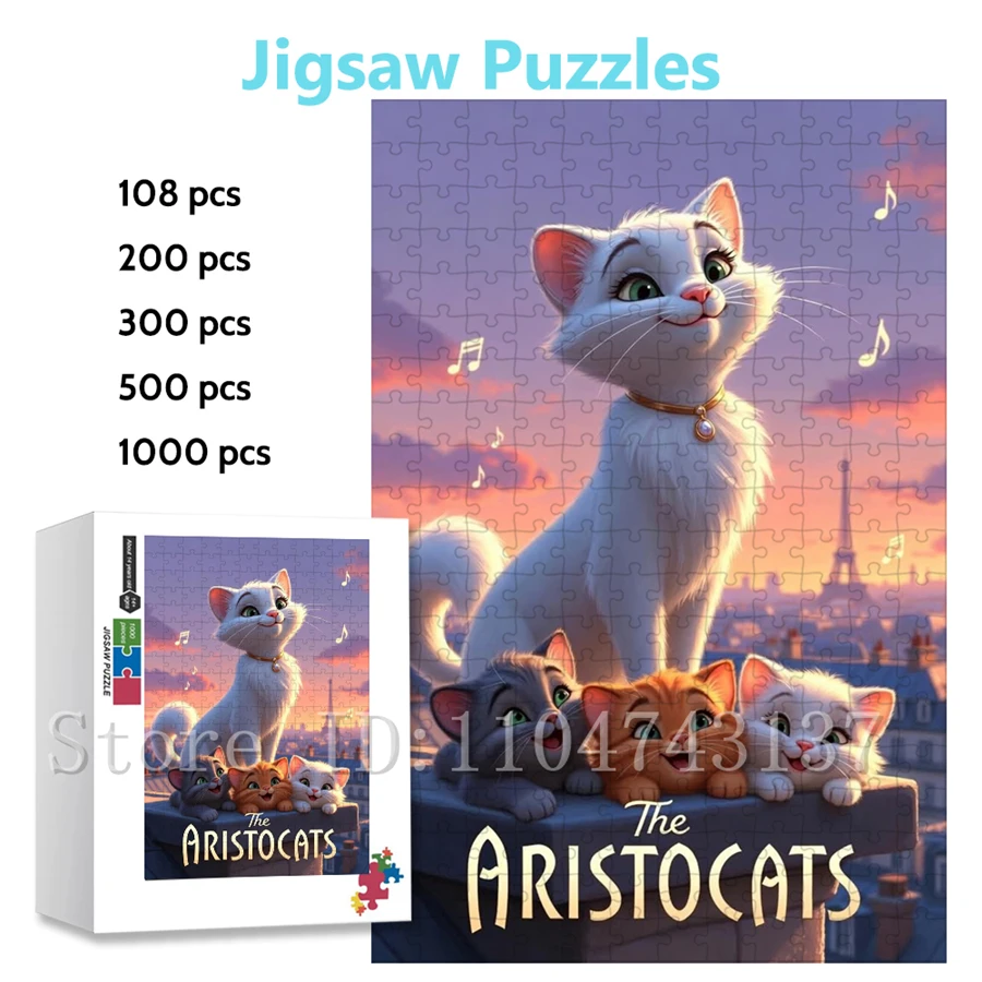 

108/200/300/500/1000/1500 шт. Пазлы Disney The Aristocats с мультяшными котами, игрушки для снятия стресса