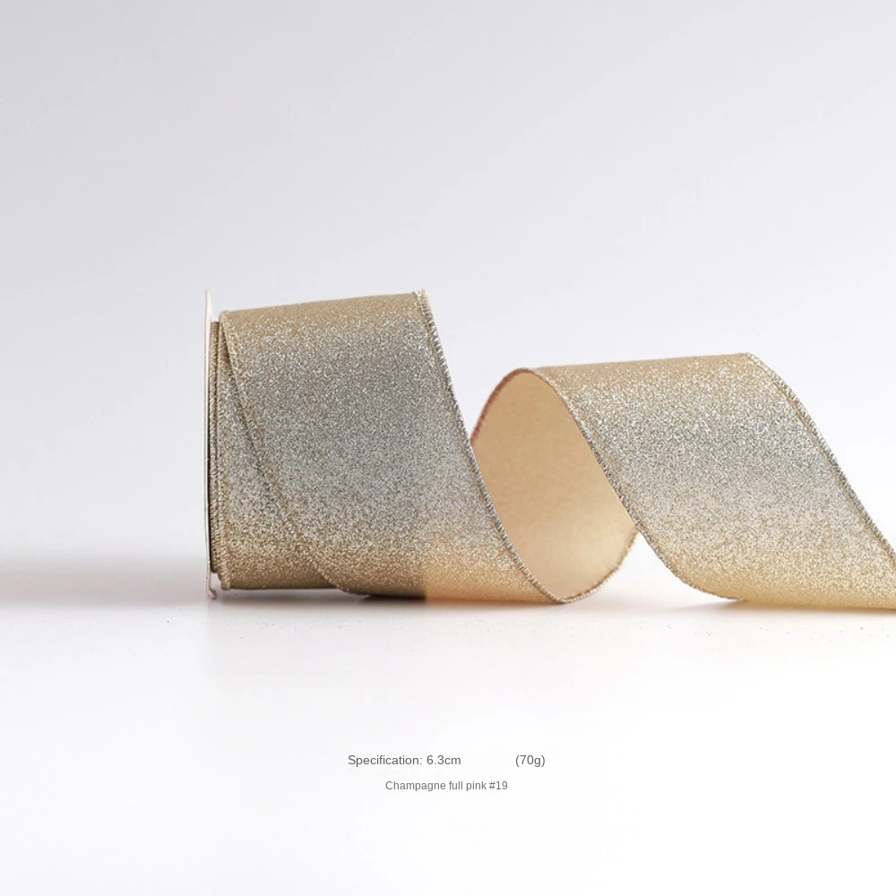 10 Yards Christmas Ribbons Champagne Gold Wired Edge Weave Ribbon Imitation Hemp Material Bows Craft Decoration