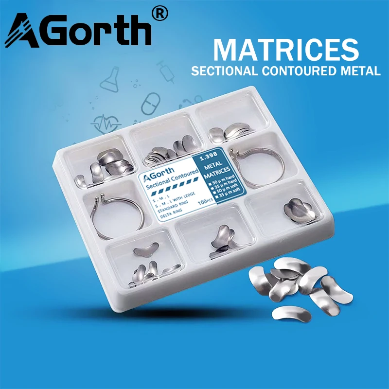 

36/100Pcs Dental Matrix Band Orthodontic Sectional Contoured Metal Matrice with Matrix Spring Clip Ring Clamp Teeth Replacement