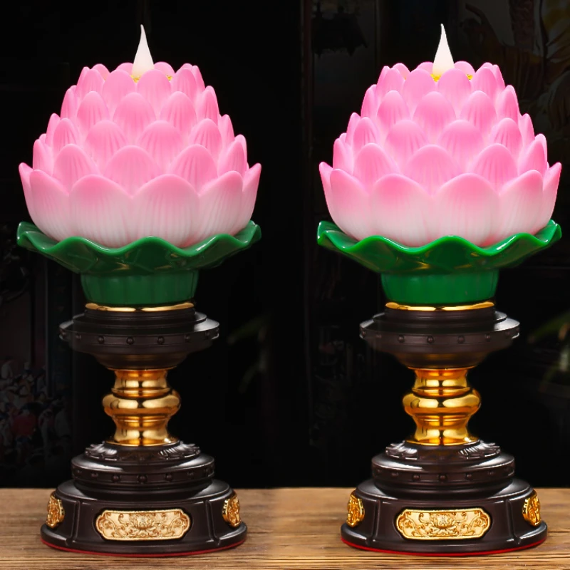 Simulate Lotus Candlestick Household Lotus Candlestick Simulated Flames Temple Sacrificial Supplies Dharma Decoration Feng Shui