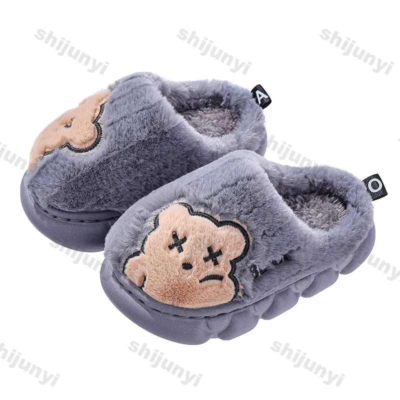 الخريف الشتاء الأطفال النعال موضة الدافئة أفخم شبشب منزل المرأة الكرتون الوالدين والطفل عدم الانزلاق منصة أحذية قطنية