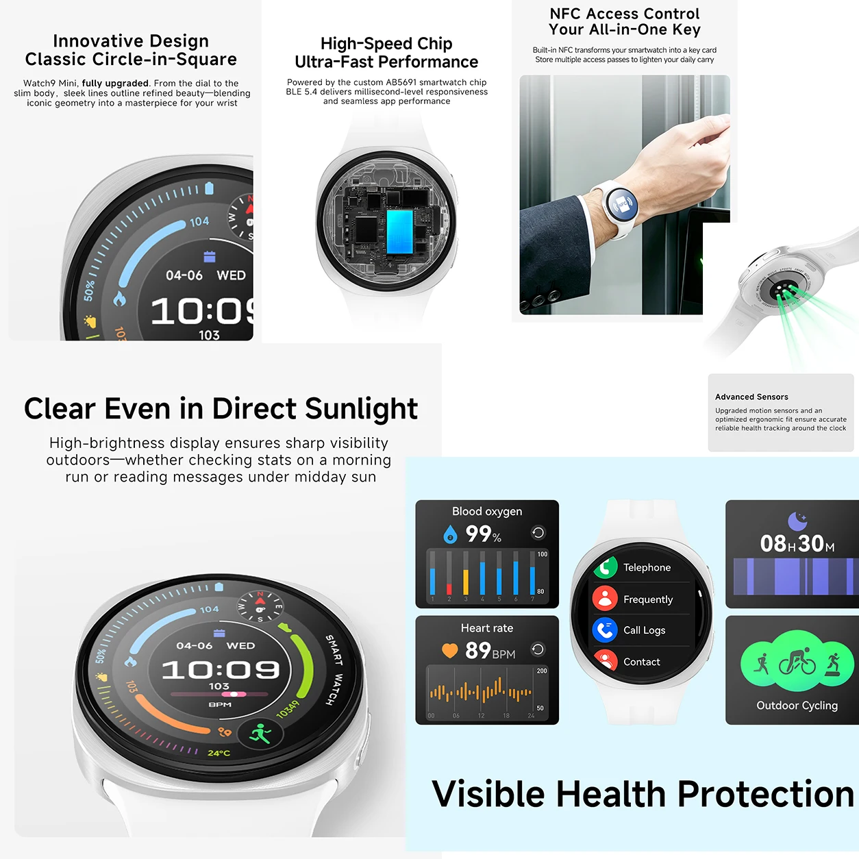 Mini Smart Watch with Large Display and Health Tracking