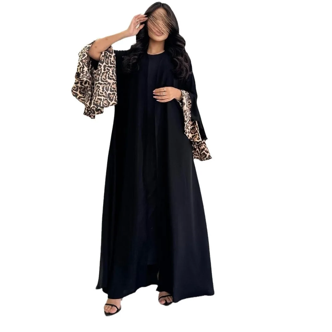 Arab New Leopard Print Dress Robe women Long Dress Middle East Muslim Cardigan Abaya