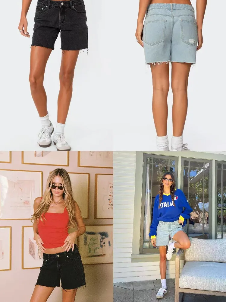 

Retro Waed Low Waist Denim orts Women's Slim Fit Casual Sle Geometric Pattern Cotton Blend Resistant to Deformation