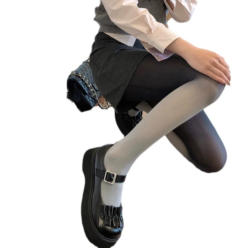 Japanese velvet grey gradient stockings Spring Summer thin personality black grey pantyhose Spice sexy jk black silk