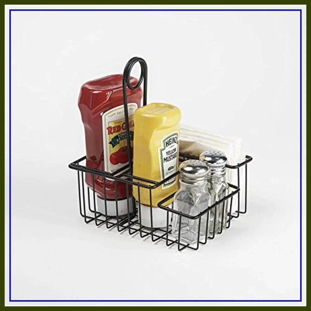 

4-Compartment Condiment Caddy, Non-Stick Coated, 8x6.5 Inch, Black for BBQ & Parties