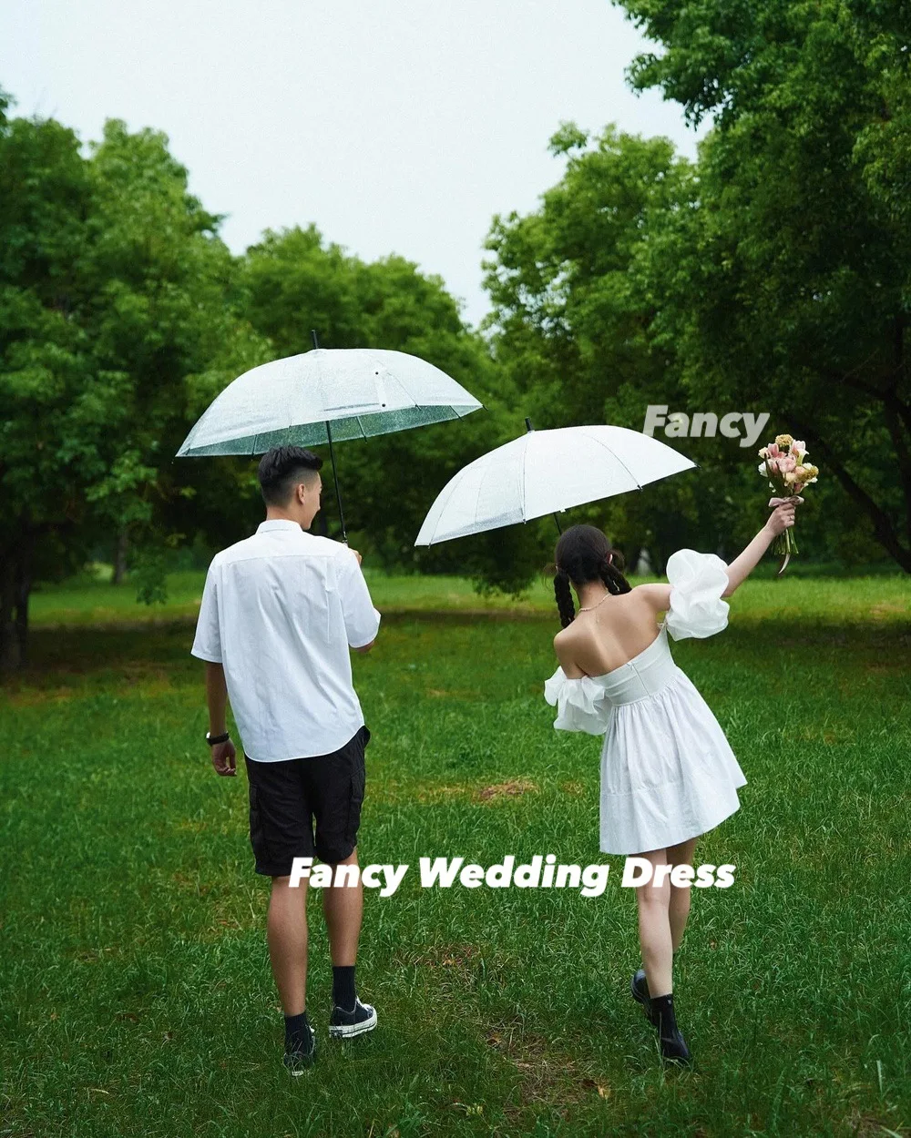 Fancy Cute V Neck Korea Wedding Dress Photo Shoot A Line Mini Short Bridal Gown Removable Sleeves Special Dresses Customized