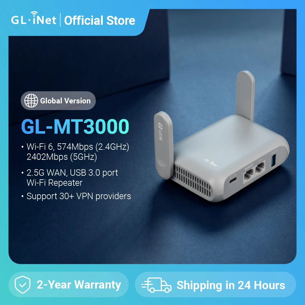 GL.iNet GL-MT3000 (Beryl AX) Wi-Fi 6 Wireless Travel Gigabit Router, Connect Public & Hotel Wi-Fi, Captive Portal, Cybersecurity