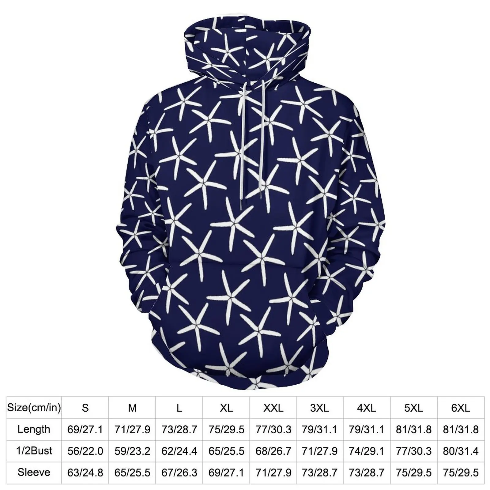 White Starfish Casual Hoodies Sea Creature Print Y2k Hoodie Couple Long Sleeve Hip Hop Pattern Loose Oversized Clothes