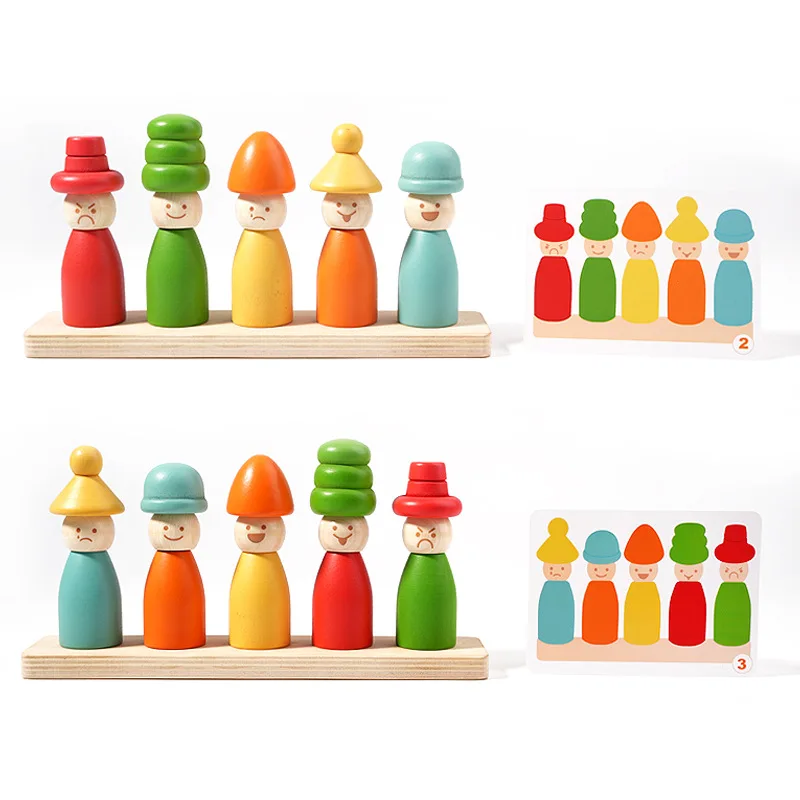 Children's Montessori Changing Puppet Hat Color Expression Game Exercises Hand Eye Coordination Fine Motor Educational Toys