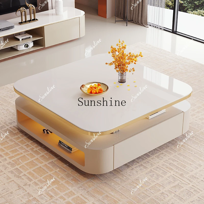 

Creative advanced sense extended large apartment bright rock slab coffee table TV cabinet combination FT