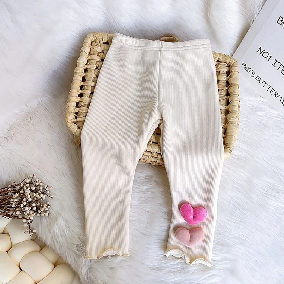الفتيات الشتاء صوف مبطن السراويل الكورية موضة القلب طباعة سليم صالح السراويل الحرارية للطفل طفل أطفال أبلى طماق الدافئة #2
