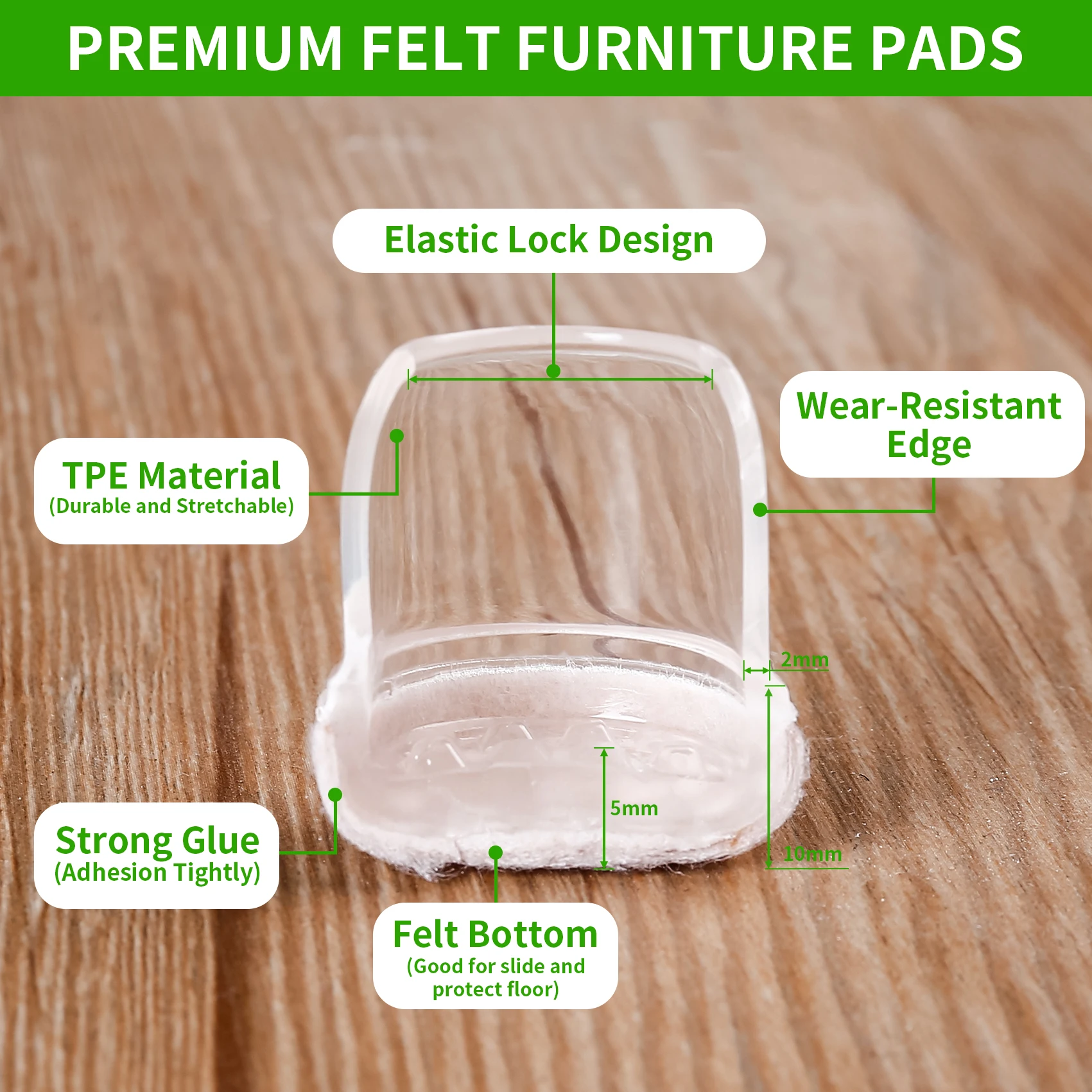 16PCS Clear Chair Leg Protectors Round Felt Furniture Feet Pad Silicone Chair Leg Caps to Protect Floor from Scratches and Noise