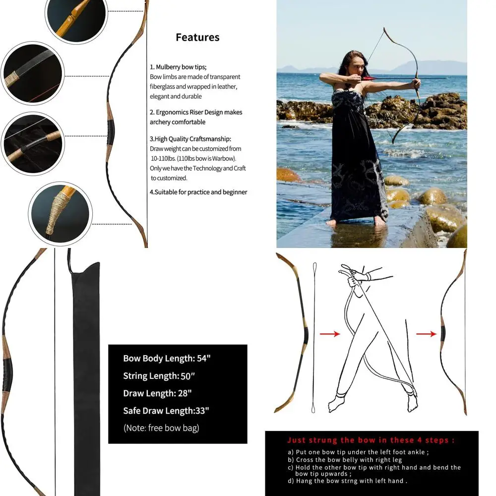 

Hungarian Style Handmade Longbow Flagella Recurve Horsebow Archery 20-110LBS H1