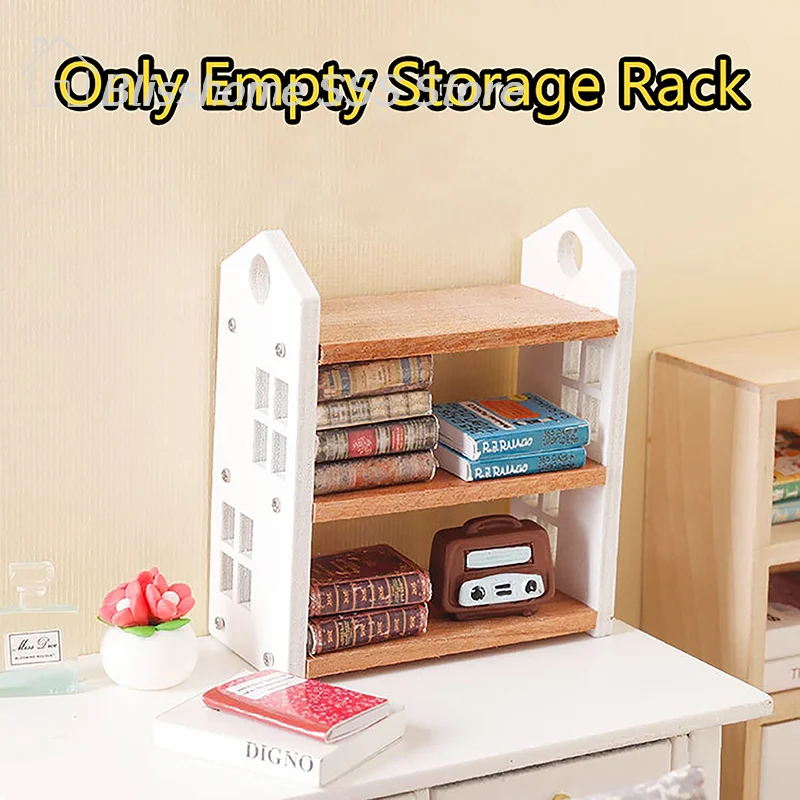 

【S】1:12 Dollhouse Miniature Bookshelf Three-tier Storage Rack Display Stand Furniture Model Decor Toy Doll House Accessories