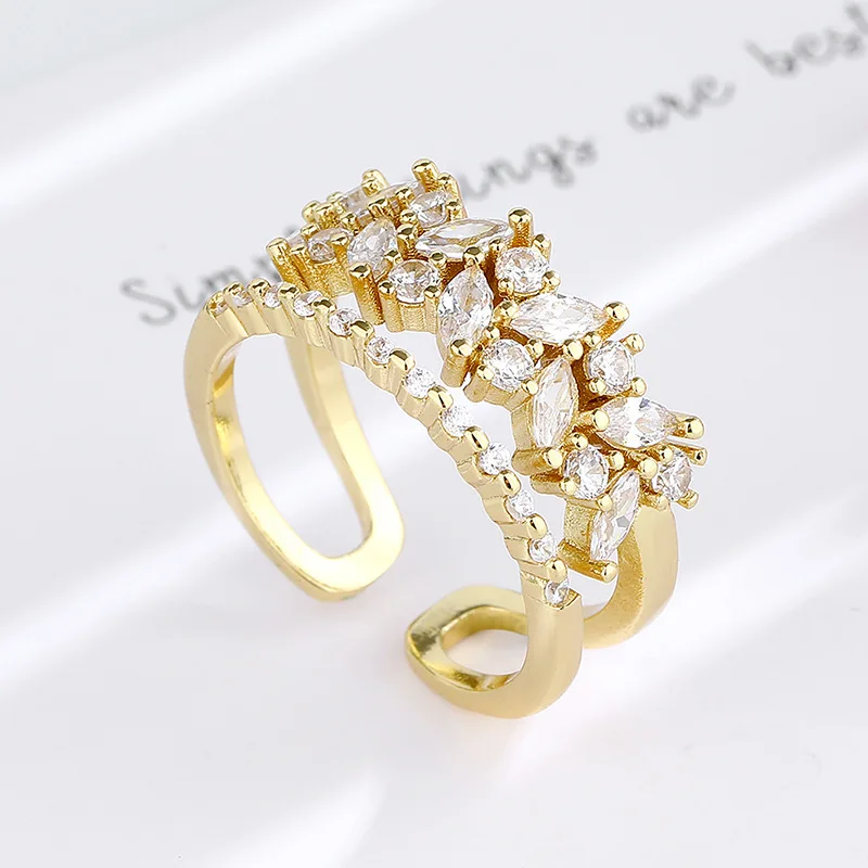 Double Pave Open Ring Minimalist Zirconia Stackable Ring for Women High-End Jewelry Gift