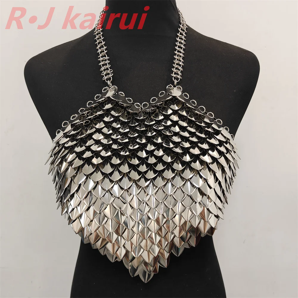 

New Fashion RJFS105 Mermaid Fish Scales Neck Bra Chains Layers Chainmail Dragon Scale Bra Jewelry 6 Colors