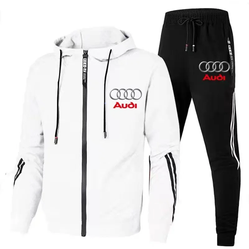 2026 new hot selling Audi hoodie set men's Korean version slim fit trendy jacket long sleeved sports loose casual zipper set