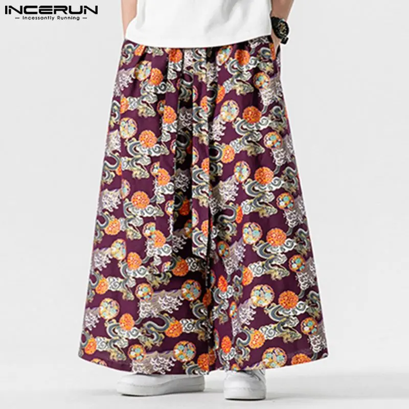 INCERUN 2024 koreański styl Pantalony moda męska nadruk ze smokiem spodnie w stylu casual, w stylu Streetwear proste nogawki luźne spodnie S-5XL