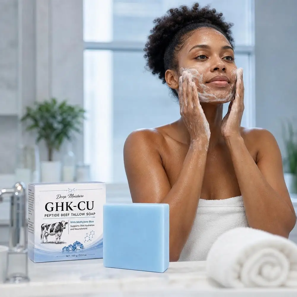 GHK-Cu Copper Peptide Face and Body Soap Handmade Beef Tallow Shower Bar with Avocado Oil for Nourishing Daily Cleansing