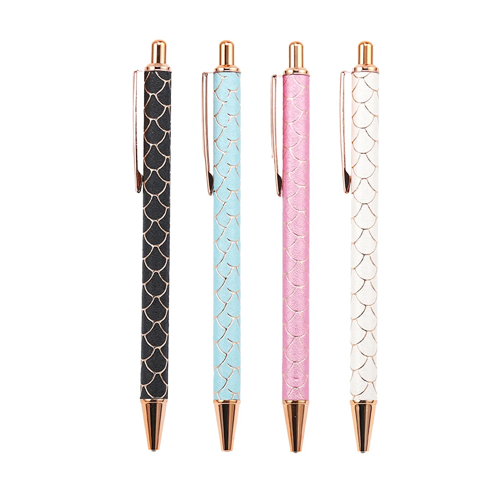 1/6 Pieces Press Ballpoint Pen Cute Fish Pattern Kawaii Pink Roseo Metal Stationery School Office Supplies Spinning