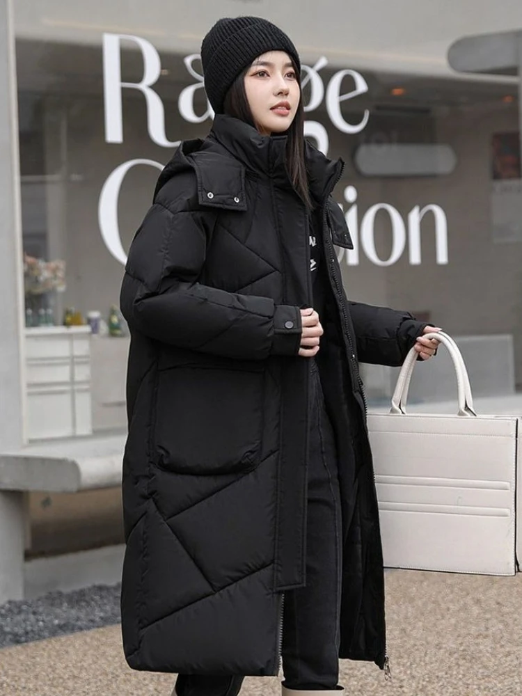 

Women's Plus Thickened Down Winter Coat 2025 New Arrival Loose Fit Korean Style Over The Knee Cotton Padded Jacket Mid Long