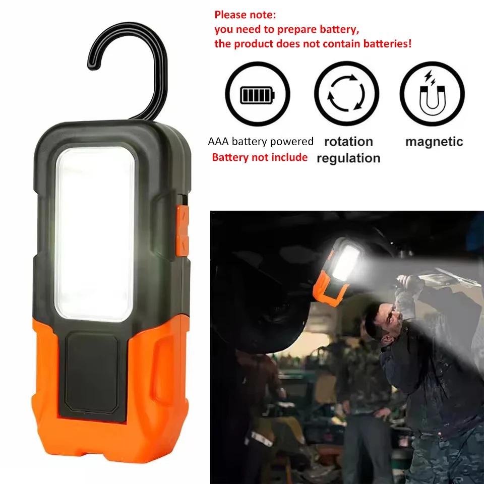 Luz de trabajo LED COB portátil, 3 modos, linterna de Camping superbrillante, linterna de emergencia con antorcha de gancho magnético