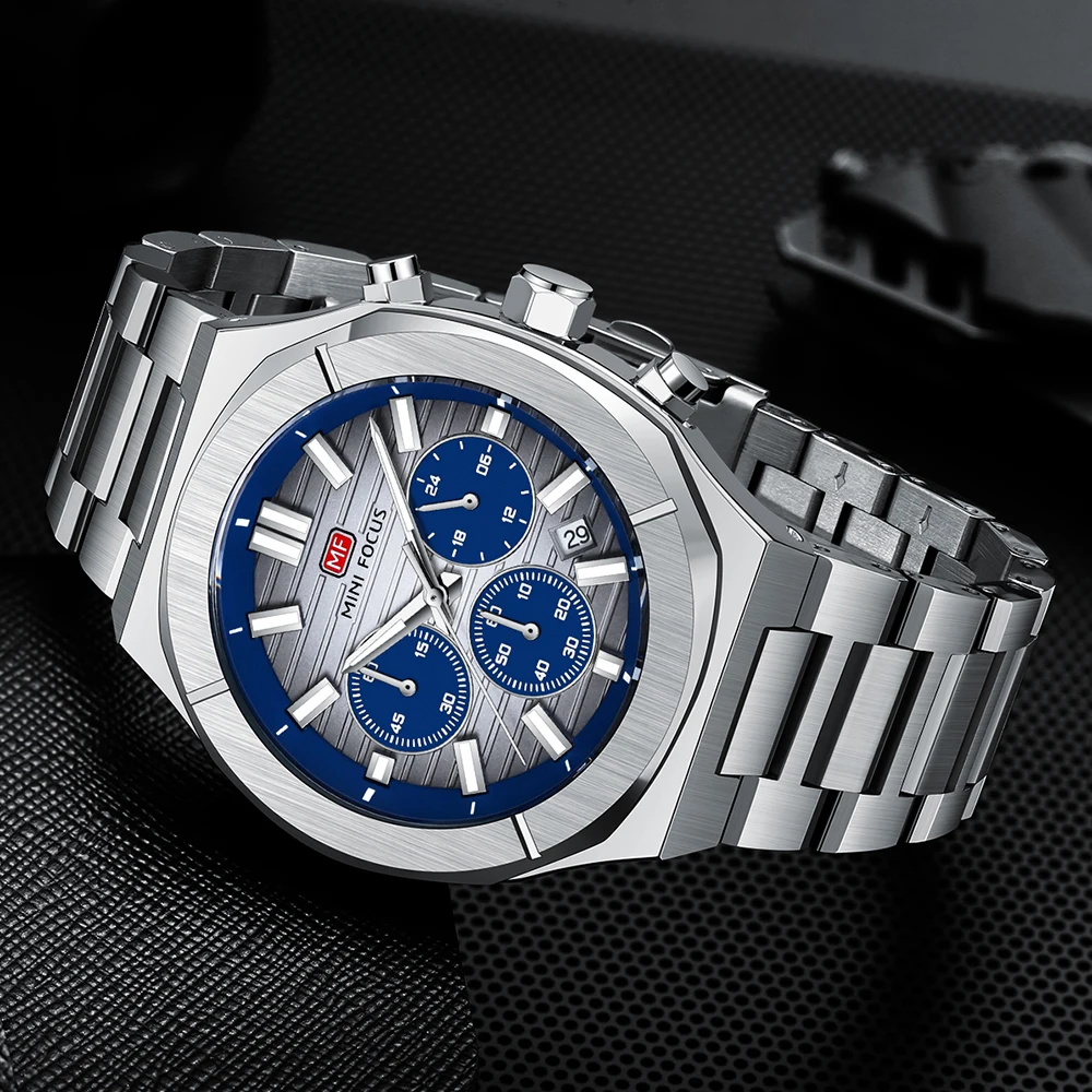 

MINI FOCUS Multifunctional Luxury Business Quartz Watch Mens Watches Luminous Waterproof Chronograph Wrist Watch 0612G