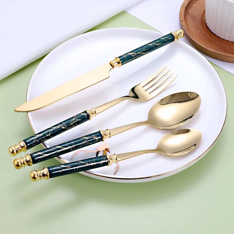 

24-piece Set of Stainless Steel Cutlery with Rack, Exquisite Ceramic Handle Spoon and Fork Set Dishwasher Safe Cutlery Set
