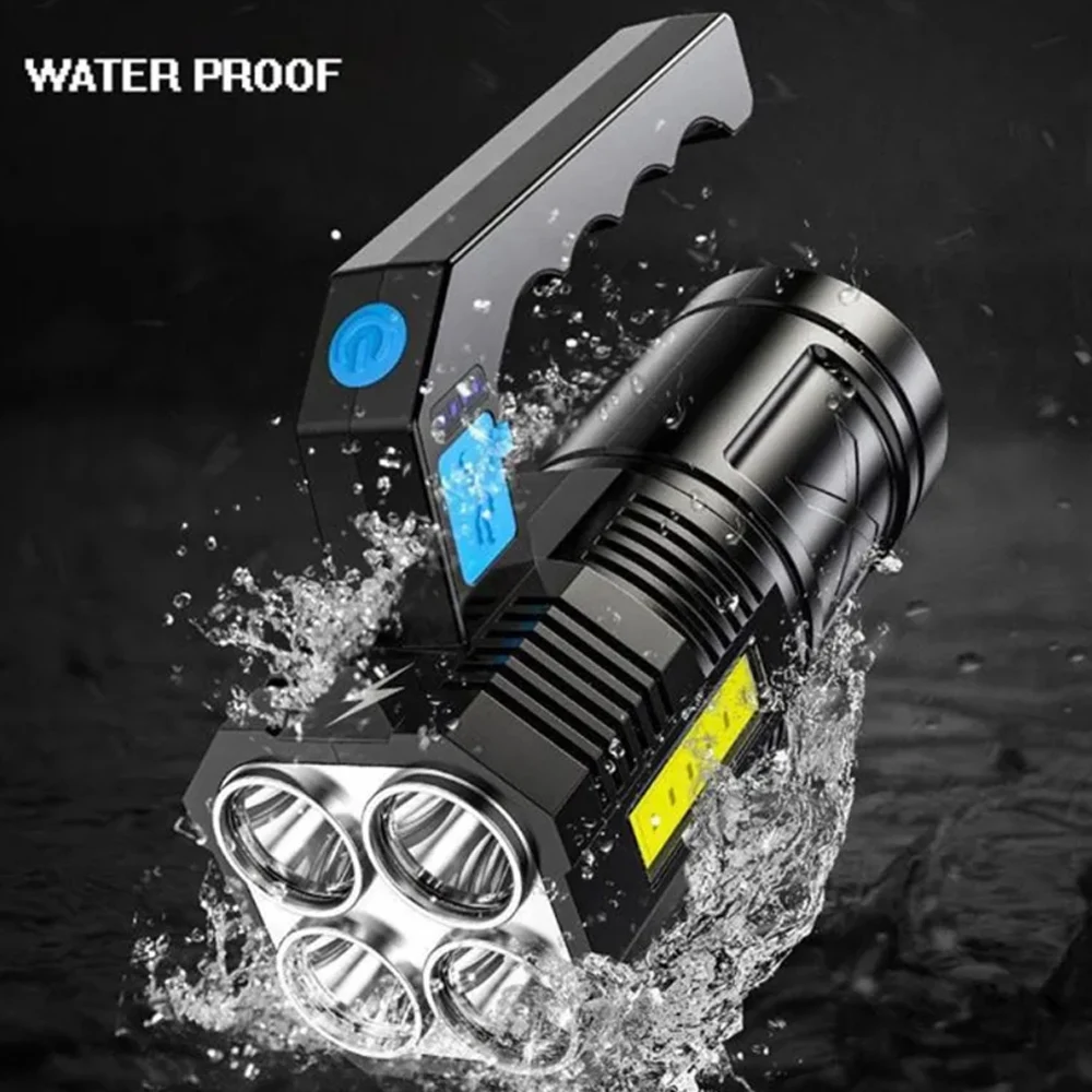 Portable LED Strong Light Flashlight USB Rechargeable Waterproof 4 Core Handheld Lantern COB Led Flashlights for Outdoor Camping