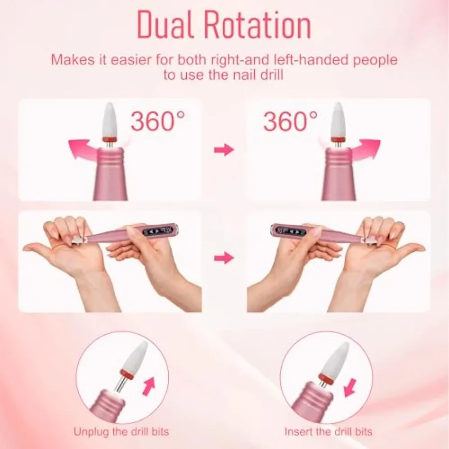 Perceuse à ongles électrique sans fil 2 en 1, avec conception tactile Rechargeable pour manucure et pédicure professionnelle, comprend une perceuse à ongles