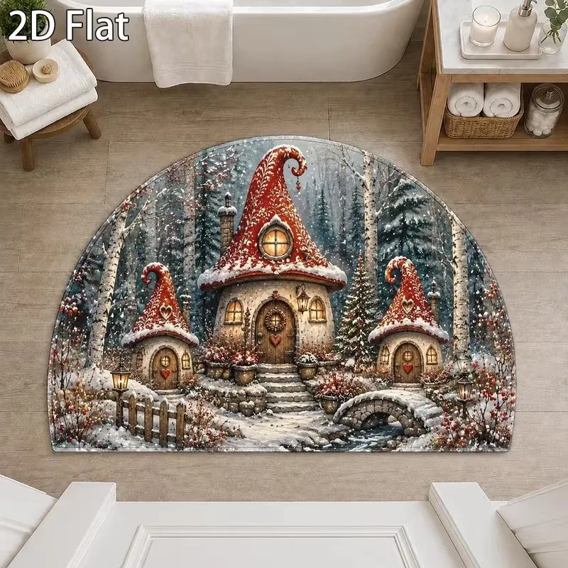 VIKAMA Semi Circle Five Gingerbread Men Candy Cane Bath Mat Water Absorbent Non Slip Bathroom Shower High Traffic Home Decor