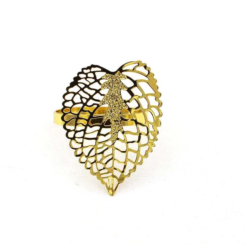 Gold Fall Leaves Napkin Rings Set for Party Table Decor