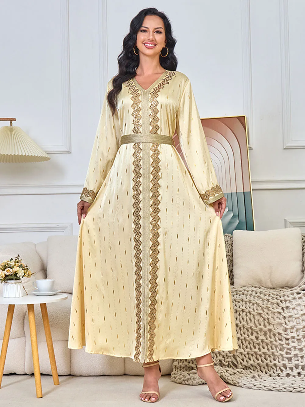 2024 New Middle East Cross border Hot Selling Women's Wear Muslim Robe Gold gold stamping Dress